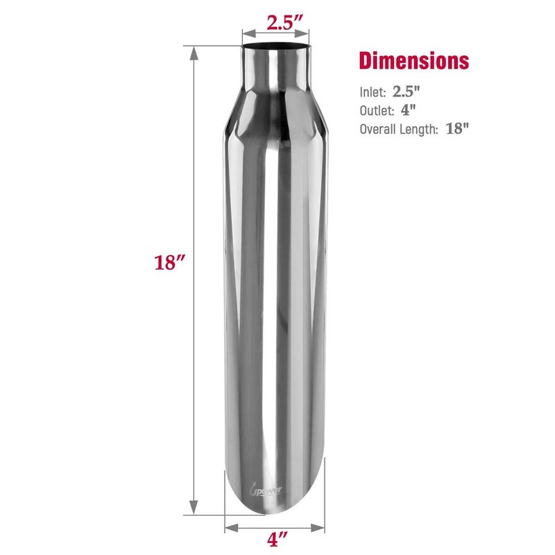 Upower Exhaust Tip 2.5" Inlet x 4" Outlet x 18" Overall Length Universal Trucks Car Stainless Steel Weld On Exhaust Tailpipe 2.5" to 4" 18" Long (2PCS) - Image 4